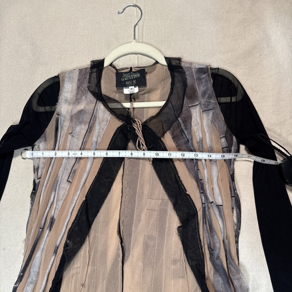 Jean Paul Gaultier Black, Beige & Gray Layered Fringe Long Sleeve Top - Picture 5 of 15